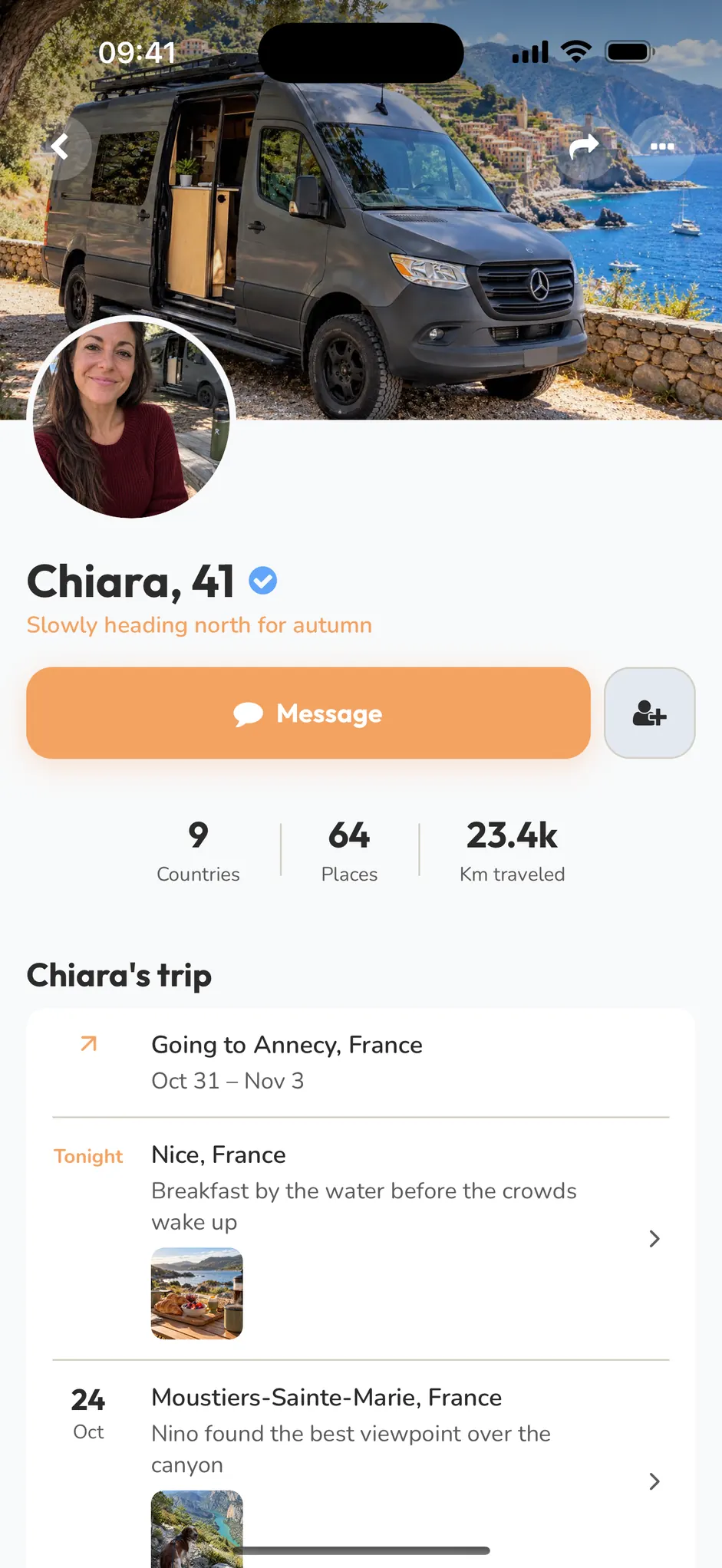 A friend's trip on their Vanderlust profile
